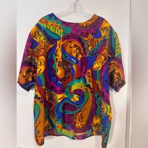 Multicolored Graphic Short Sleeve Blouse